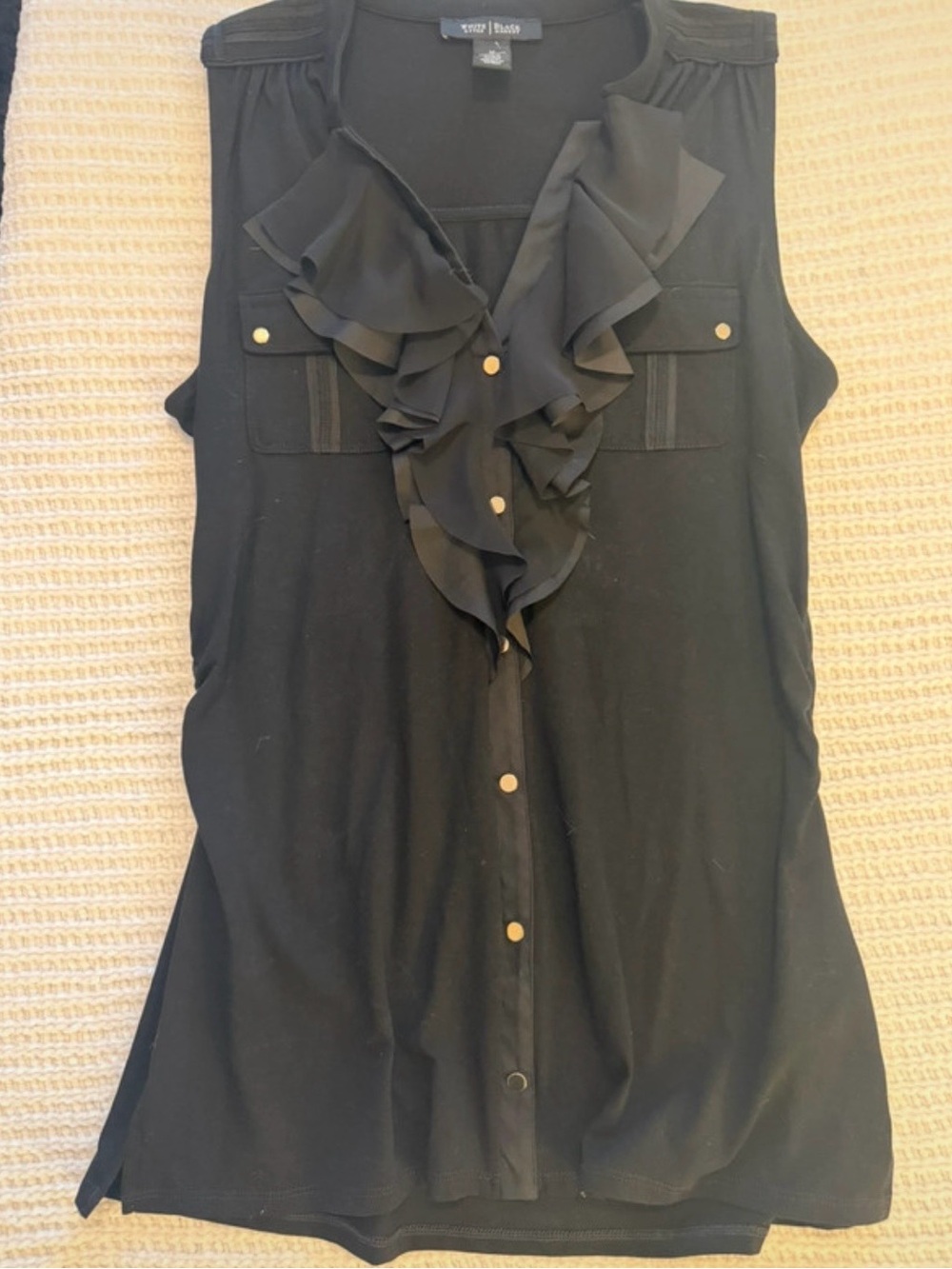 White House Black Market Black Ruffle-Front Sleeveless Blouse